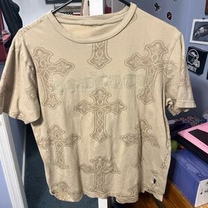 Tan Graphic T-Shirt with Cross Design